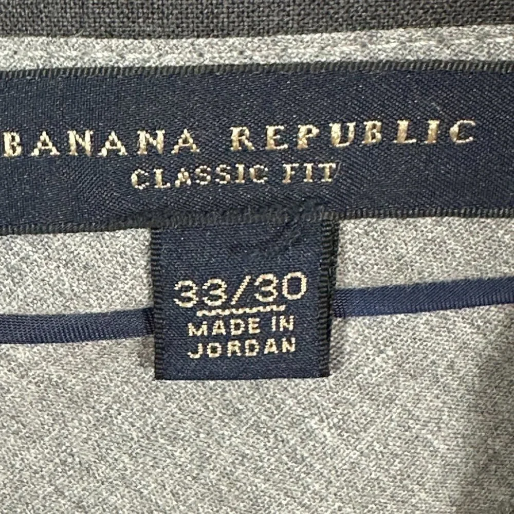 Banana Republic Pants Mens 33 Classic Gray Wool Dress Flat Front Pockets Lined
